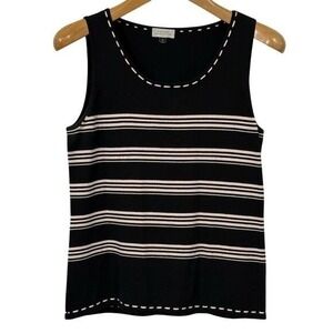 Tahari Womens Sleeveless Top Size 12 Black Striped Tailored Classic Quiet Luxury